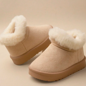 1 Pair Girls Khaki Fluffy Lining Flat Wi