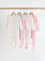 Pink 4 Pack Baby 100% Cotton Sleepsuits